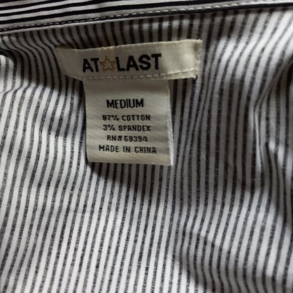 AT LAST BLACK WHITE STRIPED COTTON BLOUSE NWOT M - Picture 2 of 5